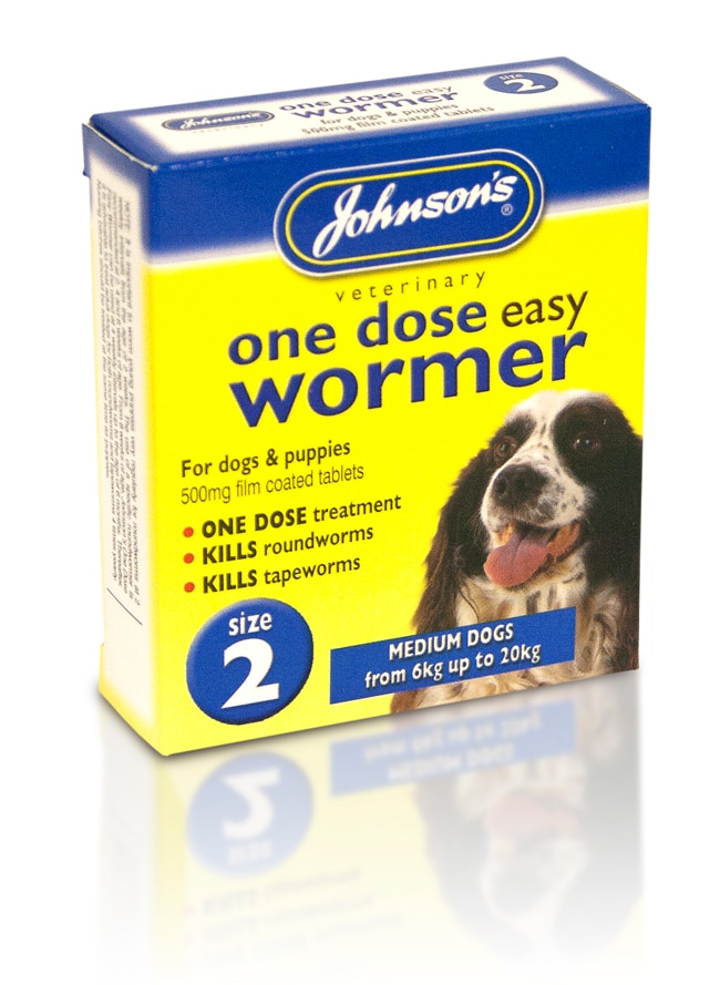 Johnson's One Dose Easy Wormer Size 2 (For medium dogs from 6kg up to 20kg) 2 Tablets 500mg