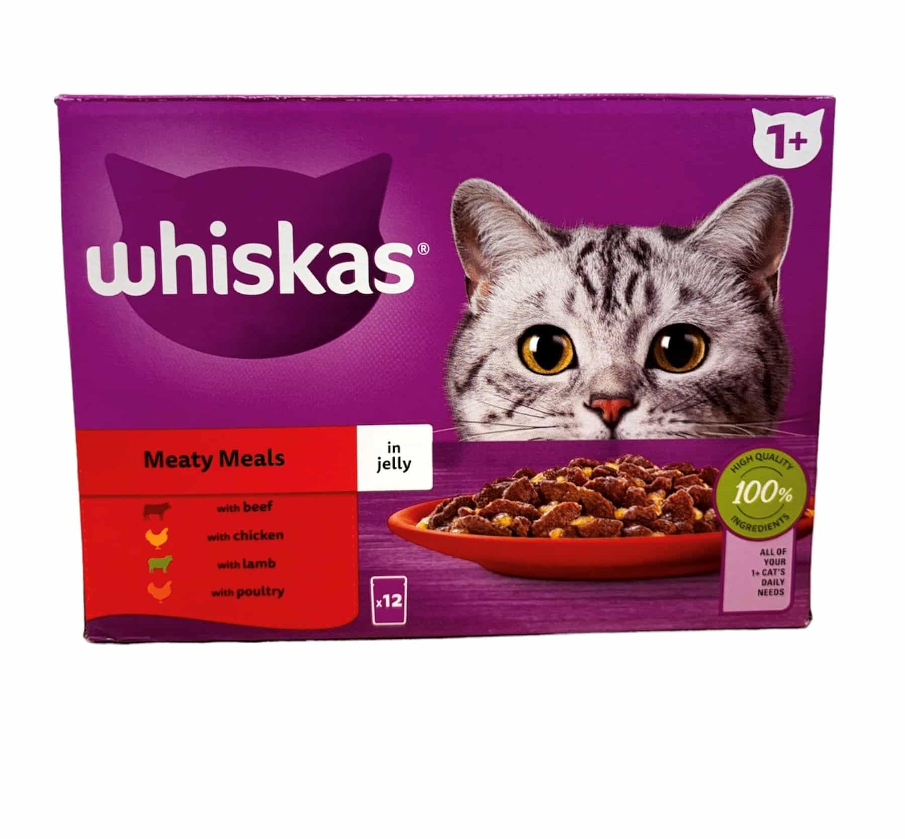 Whiskas 1+ Meat Selection In Jelly 12x 85g pouches (Chicken, Beef, Lamb, Poultry)