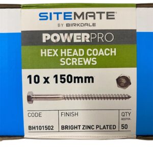 Coach Screw M10 x 150mm (50 in Box)